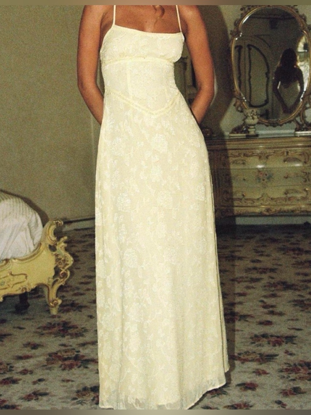 Princess Polly South of France Yellow Floral Maxi Dress size 4 petite (hemmed)